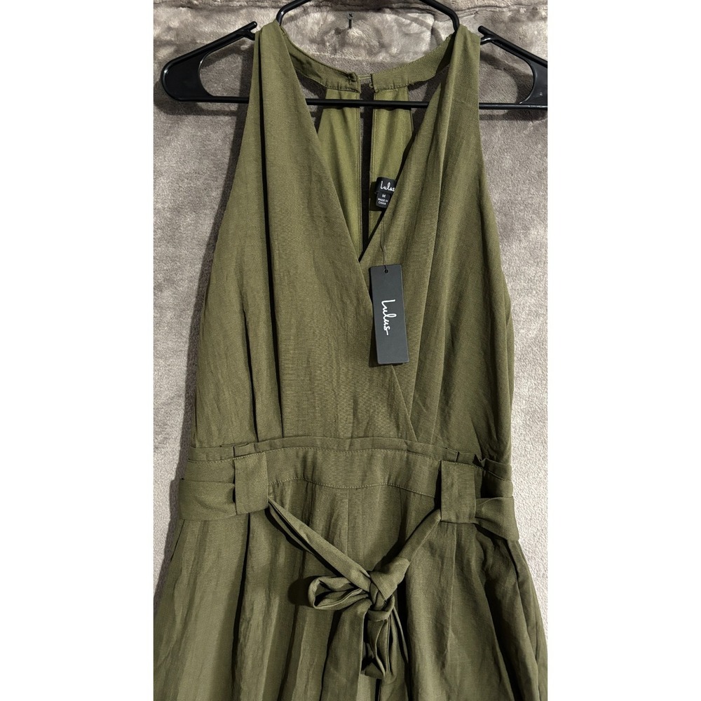 Lulus In the City Surplice Jumpsuit Womens Medium Olive Green Lined Sleeveless - Picture 6 of 16